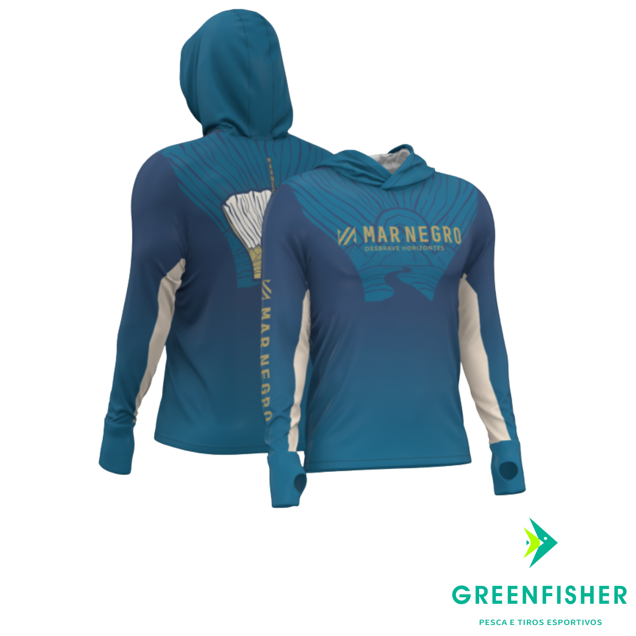 CAMISETA X-PROTECTION FISH TAIL - MASCULINA SUBLIMADA / MAR NEGRO