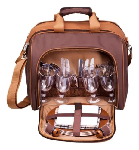 BOLSA TERMICA GUEPARDO COM KIT PICNIC 17L 4 PESSOAS COR MARROM / NAUTIKA
