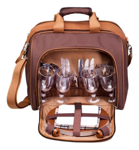 BOLSA TERMICA GUEPARDO COM KIT PICNIC 17L 4 PESSOAS COR MARROM / NAUTIKA