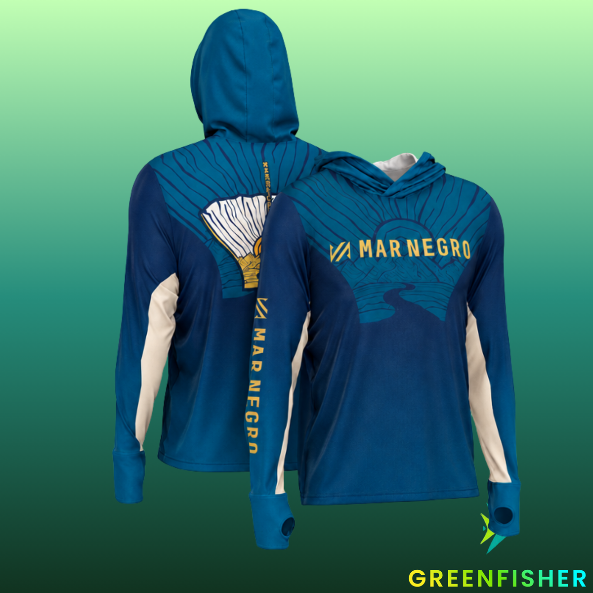 CAMISETA XPROTECTION FISH TAIL - MASC. CAPUZ / MAR NEGRO